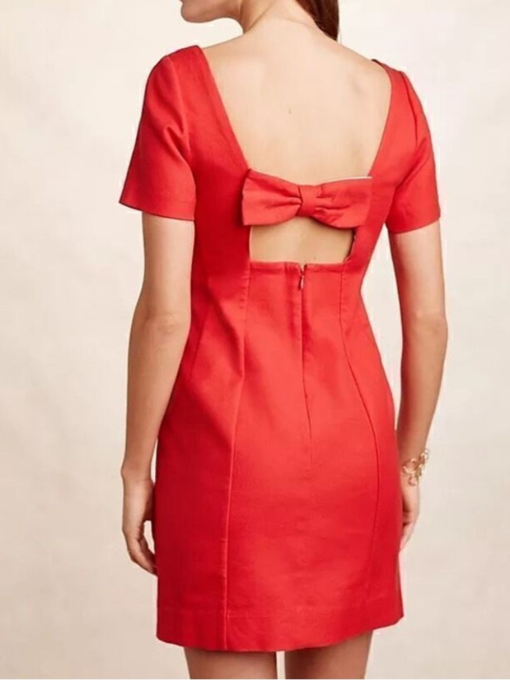 Maeve Anthropologie red bow back short sleeve mini dress size 2